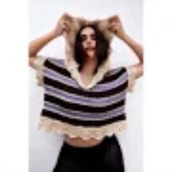 NWT ZARA Striped Short Sleeves Hooded Knit Top Size M - Picture 11 of 16